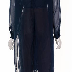 90's Navy Blue Sheer Long Duster Blouse Ethereal Blue Semi Sheer Button Down Top Diaphanous Floating Top Small Medium image 5