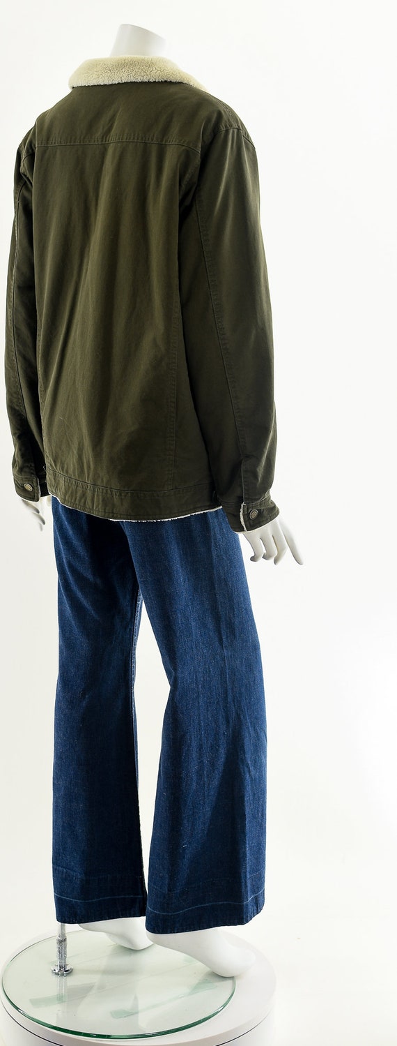 Olive Green Denim Sherpa-Lined Jacket - image 7