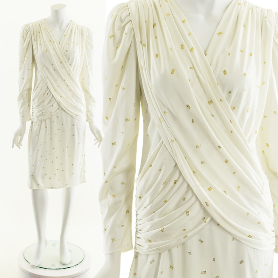 Grecian Goddess Dress,Champagne Speckled Dress,Wh… - image 1