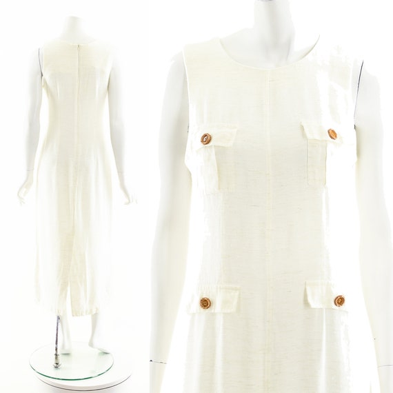 White Safari Dress, Utilitarian Linen Summer Dress - image 3