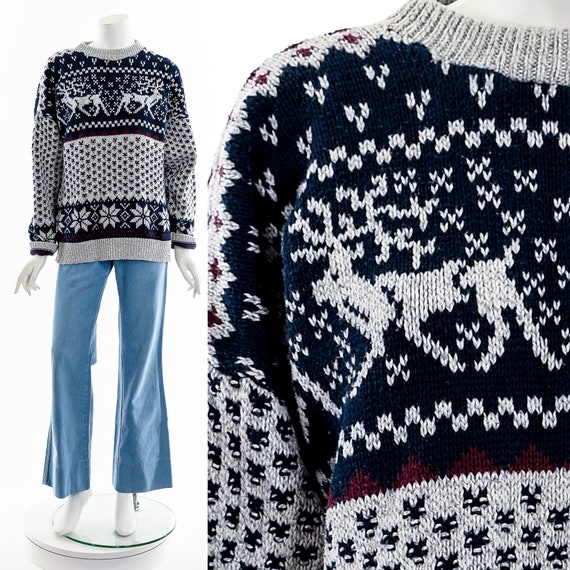 Vintage Rudolph Reindeer Fair Isle Nordic Sweater - image 1