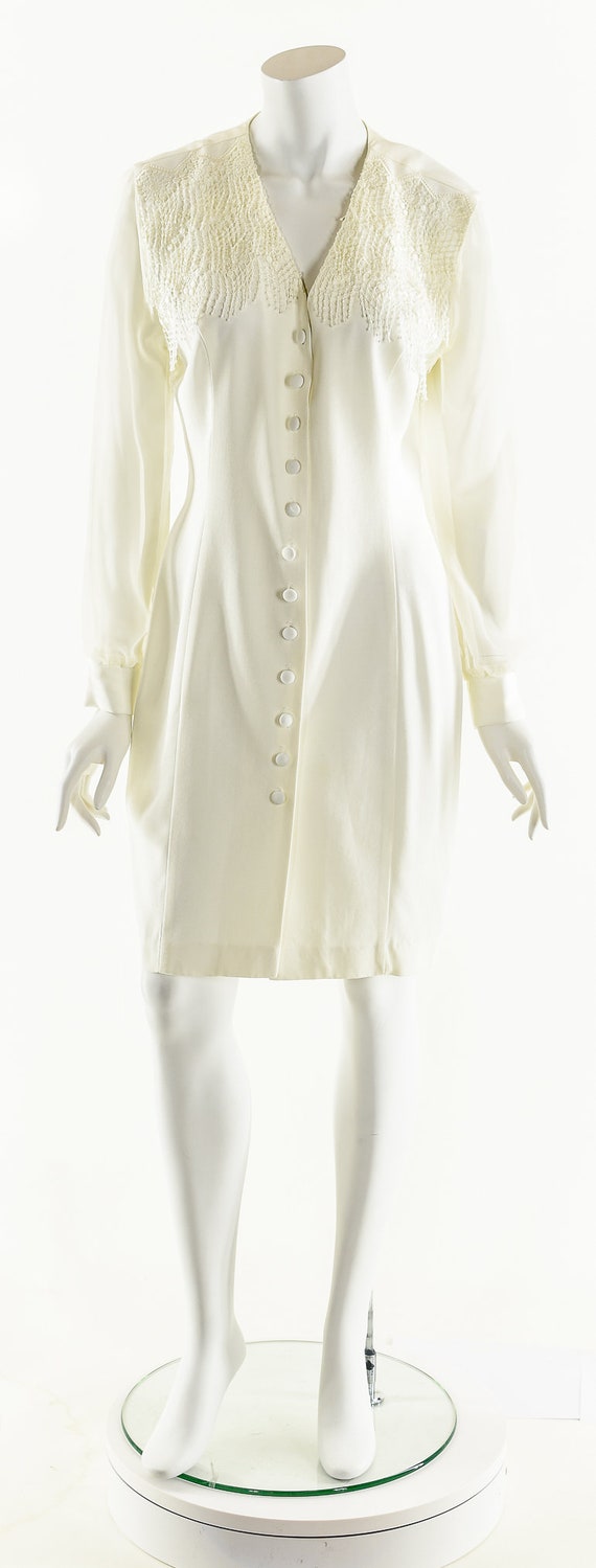 White Fringe Dress,Crochet Sheer Dress,80s Blazer… - image 9