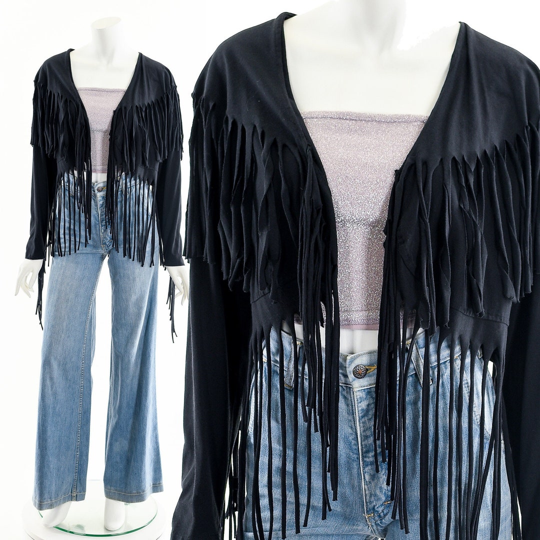 Black Fringe Jacket,vintage Fringe Coat,fringe Cropped Jacket,native