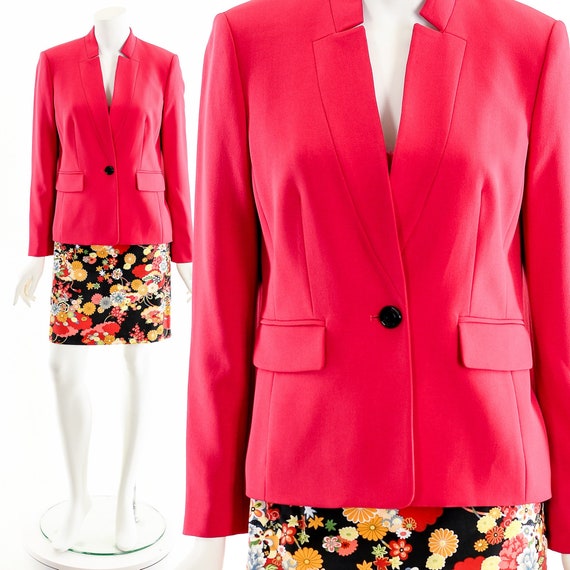 Hot Pink Blazer, 2000s Pink Suit Jacket, Hot Pink… - image 1