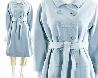 Bergdorf Goodman Wool Coat,60s Baby Blue Coat,Princess Coat,Retro Swing Coat,Mod Trapeze Coat,Zooey Deschanel,Audrey Hepburn,Jackie O Style