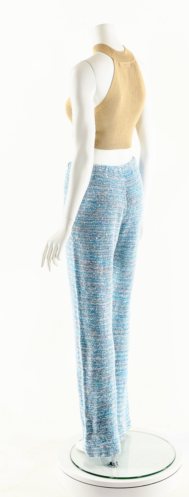 Space Dye Bell Bottoms,Vintage Bobbie Brooks Knit Pants,Boho Bell Bottoms,Baby Blue Flare Pants,Rainbow Knit Bellbottoms,Nubby Knit Pants image 8