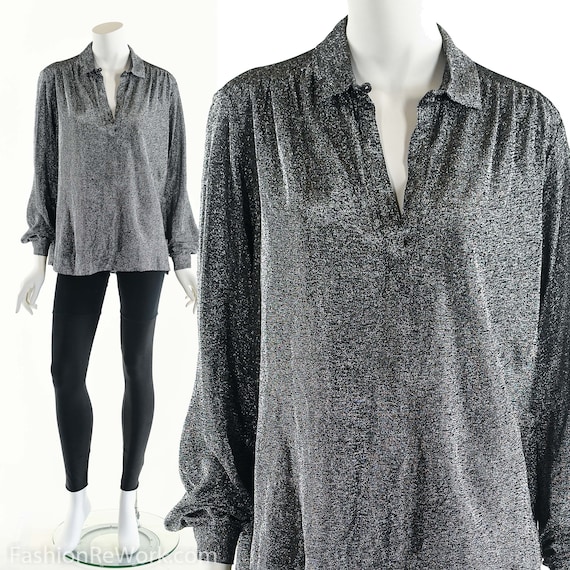 Metallic Lurex Blouse, 70's Metallic Knit Top, Stu