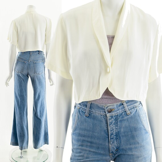 90s White Crop Top Coverup Cardigan - image 3