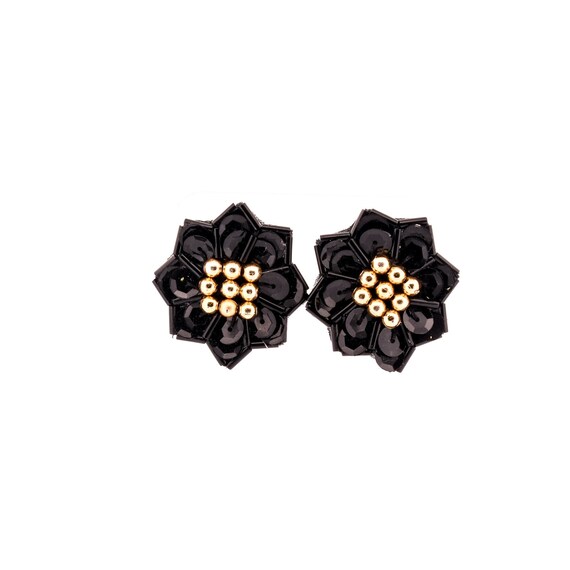 black carnival earrings,sequin beaded statement e… - image 1