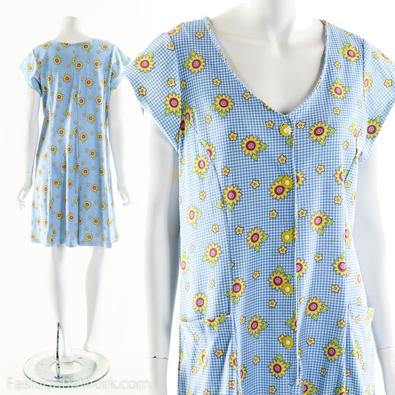 90s SUNFLOWER Romper,Blue Gingham Jumpsuit,Kawaii… - image 9