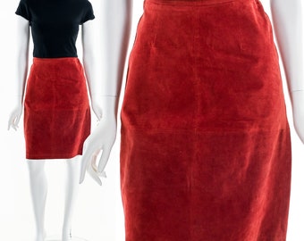 Red Suede Pencil Skirt 80s