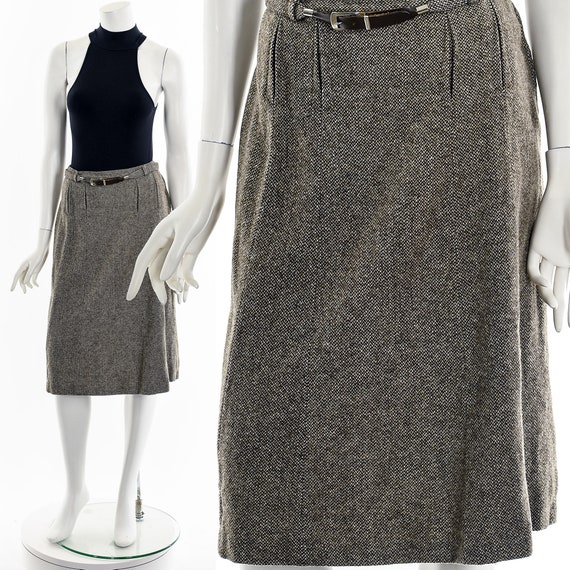 40's Brown + White Speckled Wool SKirt - image 1