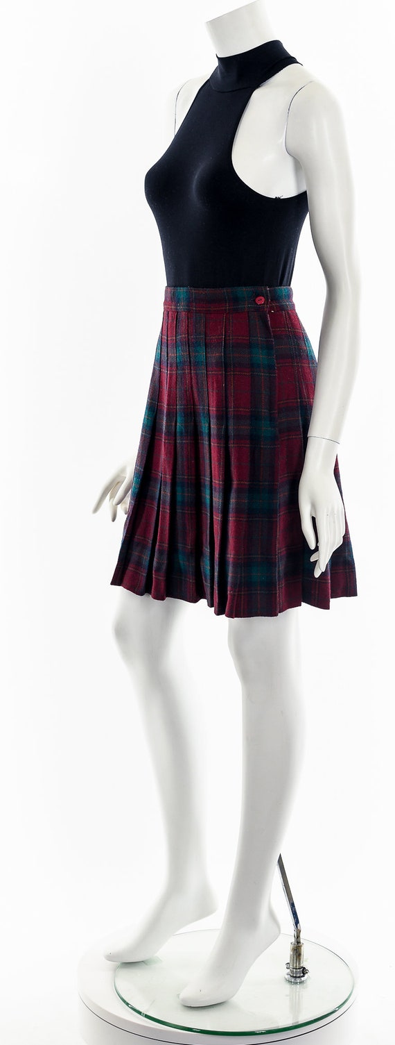 Red + Green Tartan Wool Pleated Skirt - image 10