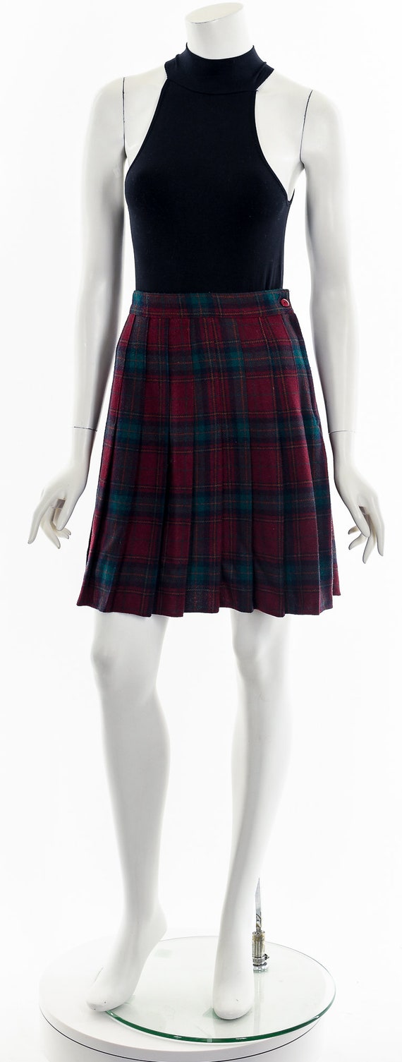 Red + Green Tartan Wool Pleated Skirt - image 4