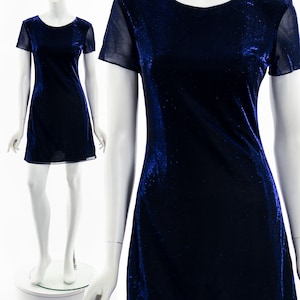 Blue Sparkle Net Mesh Mini Dress
