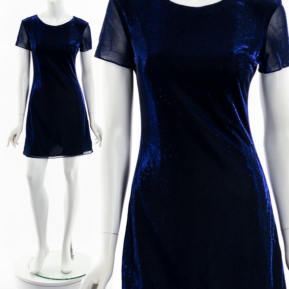 Blue Sparkle Net Mesh Mini Dress