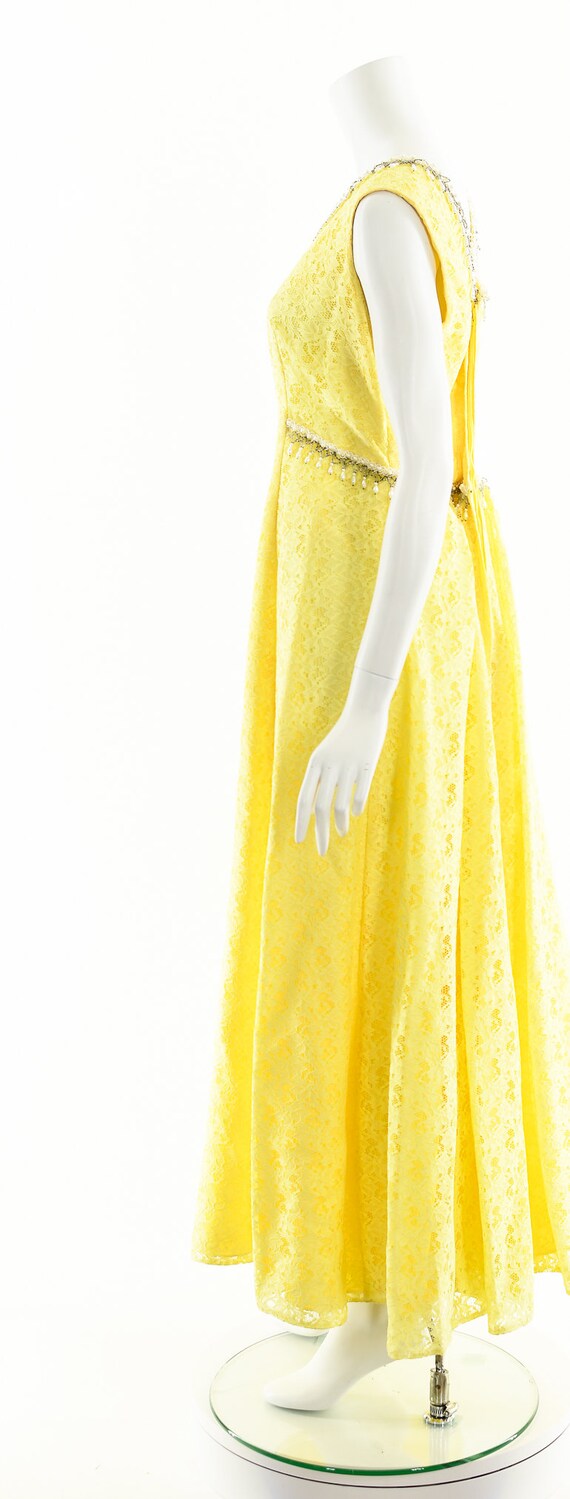 Lemon Yellow Maxi Dress,Yellow Lace 60s Dress,Lon… - image 9