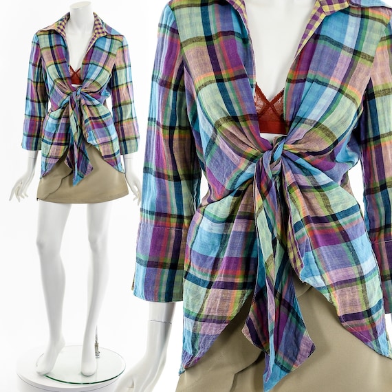 rainbow madras tie front wrap cardigan - image 1