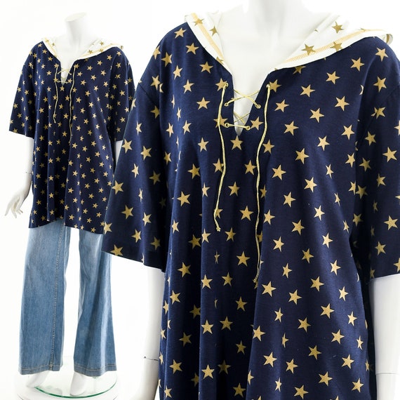 Star Print Tee,Vintage Star Top,Corset Lace UP Sh… - image 3