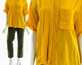 Marigold Yellow Silk Short Sleeve Blouse