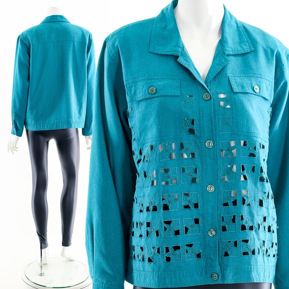 Unique Turquoise Cutout 90s Jacket - image 3