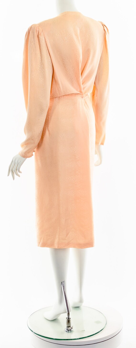Peachy Pink Asymmetric Drape Silk Wrap Dress - image 8