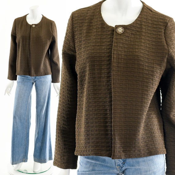 Brown Waffle Textured Jacket - image 2