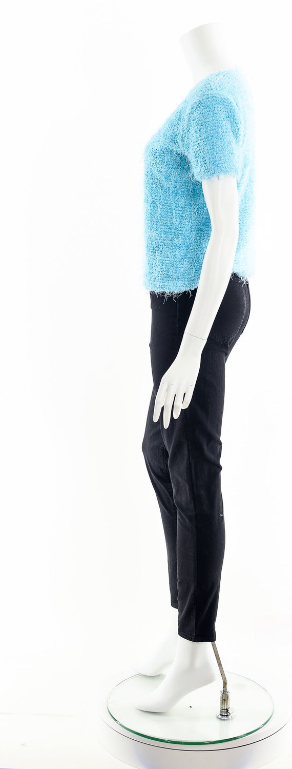 Aqua Blue Shag Knit Top,Y2K Fuzzy Blouse,Y2K Stre… - image 9