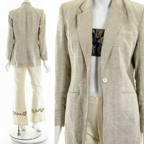 Beige Linen Suit Jacket - image 2