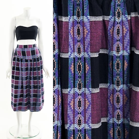 Purple Checkered Mini Skirt,Vintage Pleated Woven… - image 1