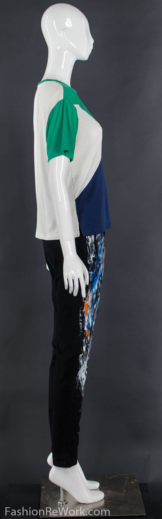 80's COLOR BLOCK Triangular T-Shirt Geometric Gre… - image 4