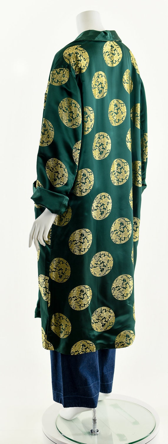 Emerald Green Silk Duster,Green Gold Kimono,Asian… - image 8