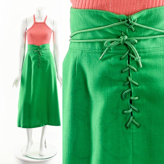 Green Corset Skirt,Lace Up Linen Skirt,High Waist… - image 3