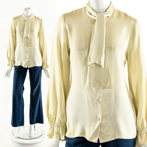 Cream Pirate's Blouse,50s Satin Crepe Blouse,Vint… - image 1