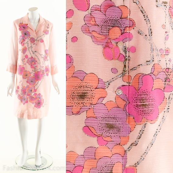 ALFRED SHAHEEN Dress,60s Cherry Blossom Dress,Han… - image 1