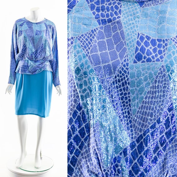 Metallic Alligator Dress,Abstract Blue Dress,Teal… - image 1