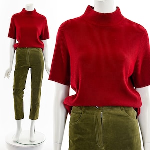 Red Turtleneck Short Sleeve Knit Top 90s