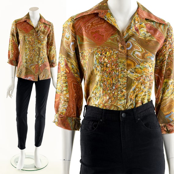 Crystal Geode Blouse,Marble Print Blouse,Rare Trip