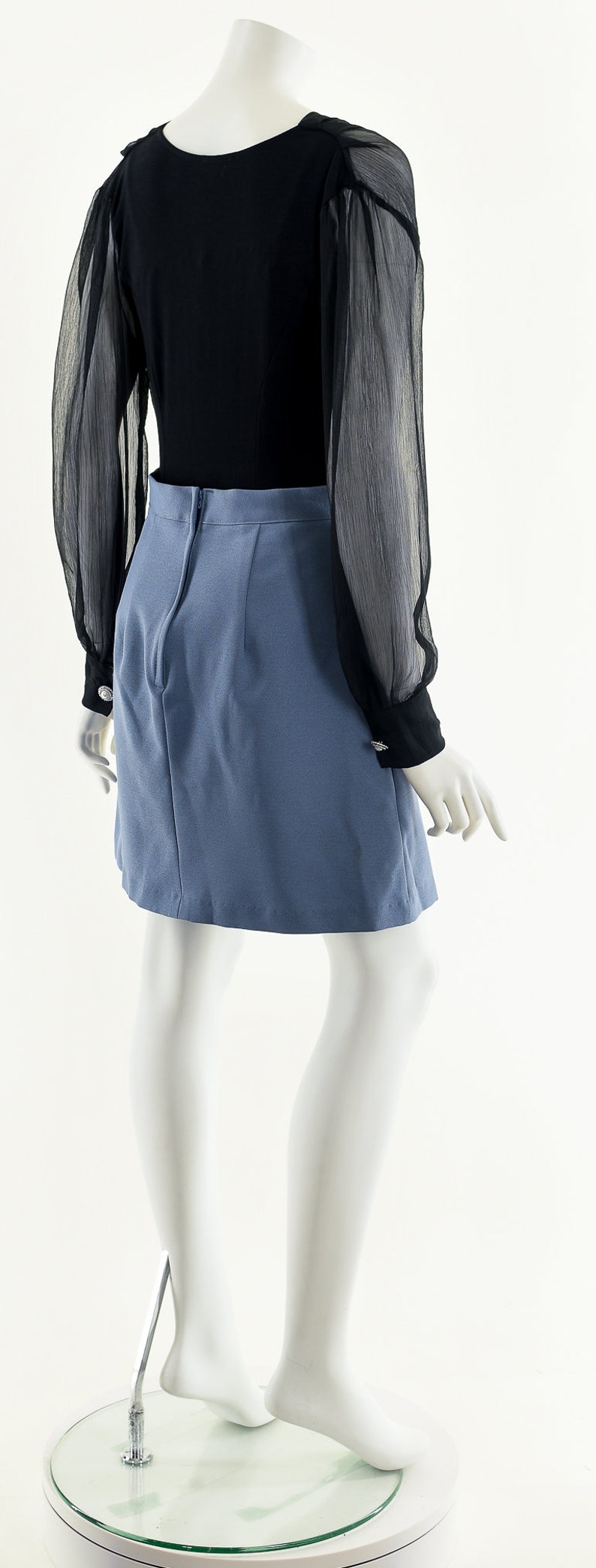 Blue Gray Skirt,90s Skater Skirt,Vintage A Line Skirt,High Waist Skirt,Vintage Mini Skirt,Vintage Scooter Skirt,Periwinkle Gray Skirt,Iconic image 6