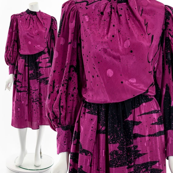 Abstract Purple Balloon Sleeve Dress - image 1