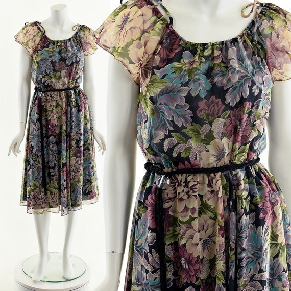 Floral Chiffon Dress,Dark Bohemian Dress,Dark Rom… - image 2