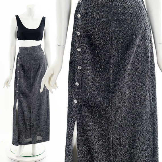 Gun Metal Lurex 70s Midi Skirt - image 1