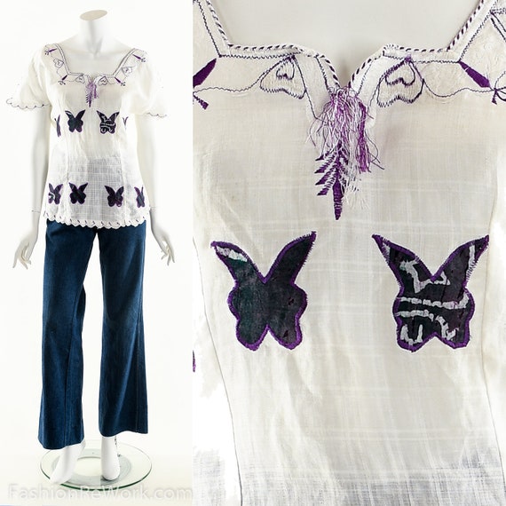 Butterfly Patchwork Boho Blouse - image 2