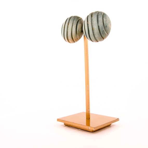 Blue Wooden Carved Earrings 80s - image 2