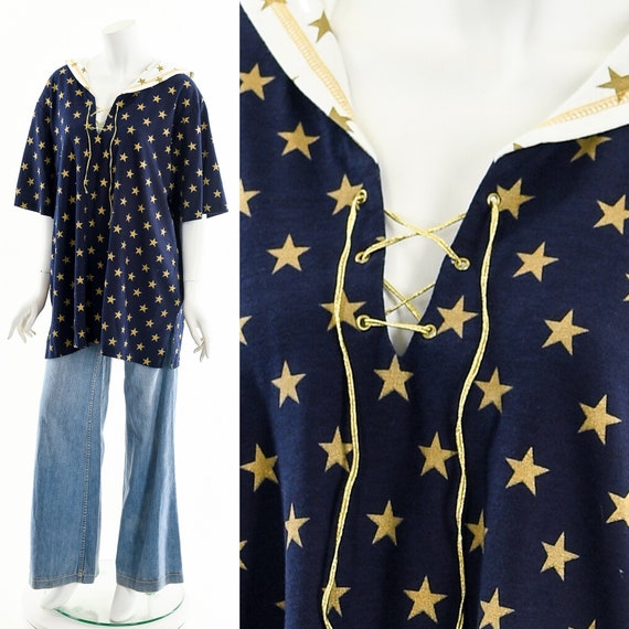 Star Print Tee,Vintage Star Top,Corset Lace UP Sh… - image 1