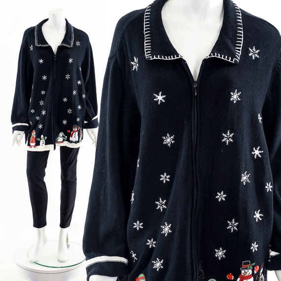 Ugly Christmas Sweater,Black Snowman Sweater,Hand… - image 2