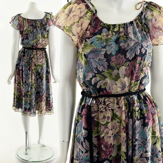 Floral Chiffon Dress,Dark Bohemian Dress,Dark Rom… - image 3