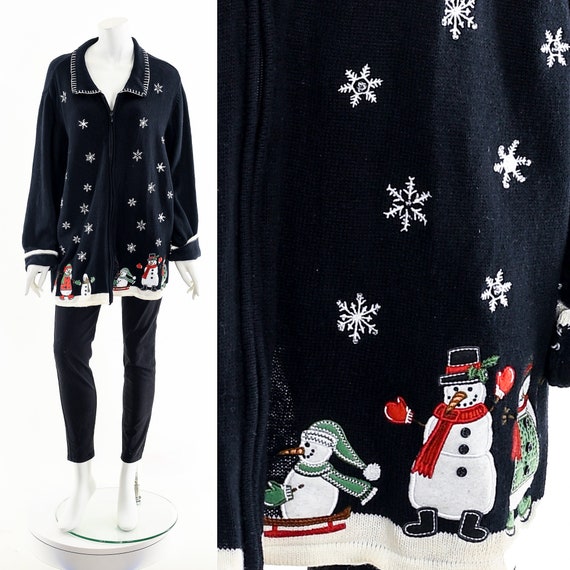 Ugly Christmas Sweater,Black Snowman Sweater,Hand… - image 1