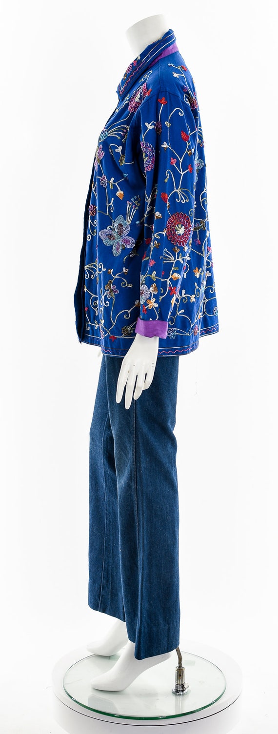 Blue Beaded Butterfly Embroidered Chore Coat - image 9