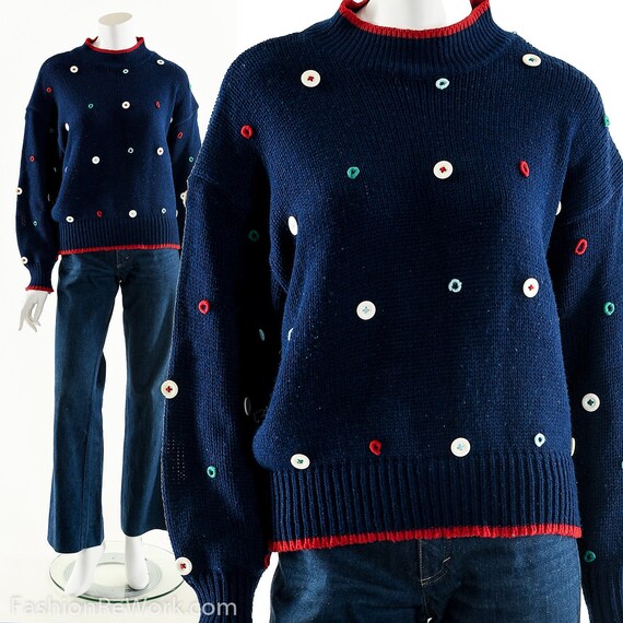 Blue Button Wool Sweater